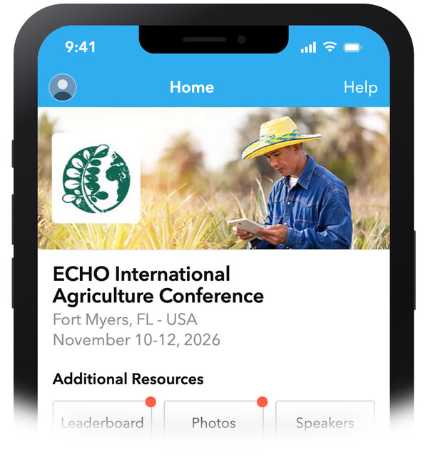 The ECHO International Agriculture Conference event page in the Whova conference app